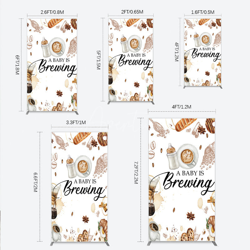 Aperturee Aperturee A Baby is Brewing Rectangle Backdrop Coffee and Croissant Themed Baby Shower Fun Cafe Welcome Sign Photo Prop Decor