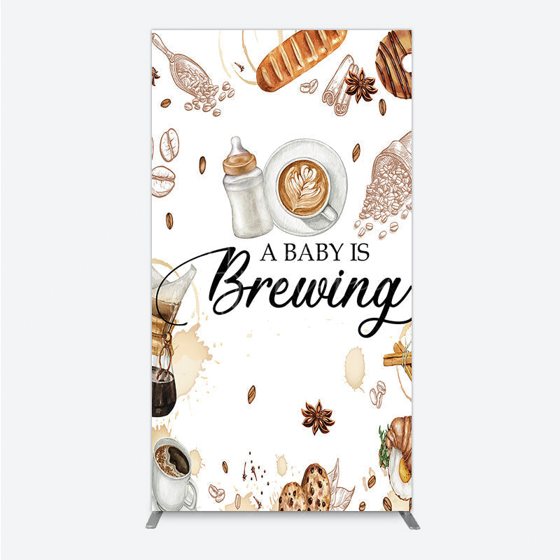 Aperturee Aperturee A Baby is Brewing Rectangle Backdrop Coffee and Croissant Themed Baby Shower Fun Cafe Welcome Sign Photo Prop Decor