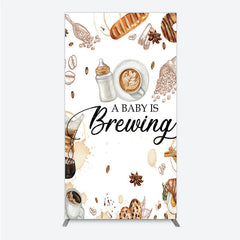 Aperturee Aperturee A Baby is Brewing Rectangle Backdrop Coffee and Croissant Themed Baby Shower Fun Cafe Welcome Sign Photo Prop Decor