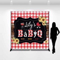 Aperturee Aperturee A Little Baby Q Custom Baby Shower Backdrop Red Gingham and Sunflower BBQ Summer Picnic Welcome Sign Decor