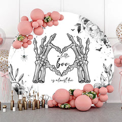 Aperturee - Aperturee A Little Boo is Almost Due Round Backdrop Gothic Skeleton Hands with Floral Halloween Baby Shower Decor