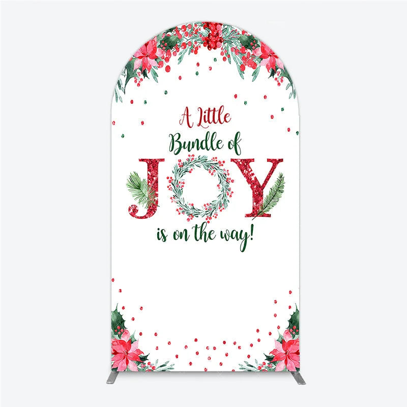 Aperturee - Aperturee A Little Bundle of Joy is on the Way Arch Backdrop Christmas Baby Shower with Poinsettia Winter Floral Decor