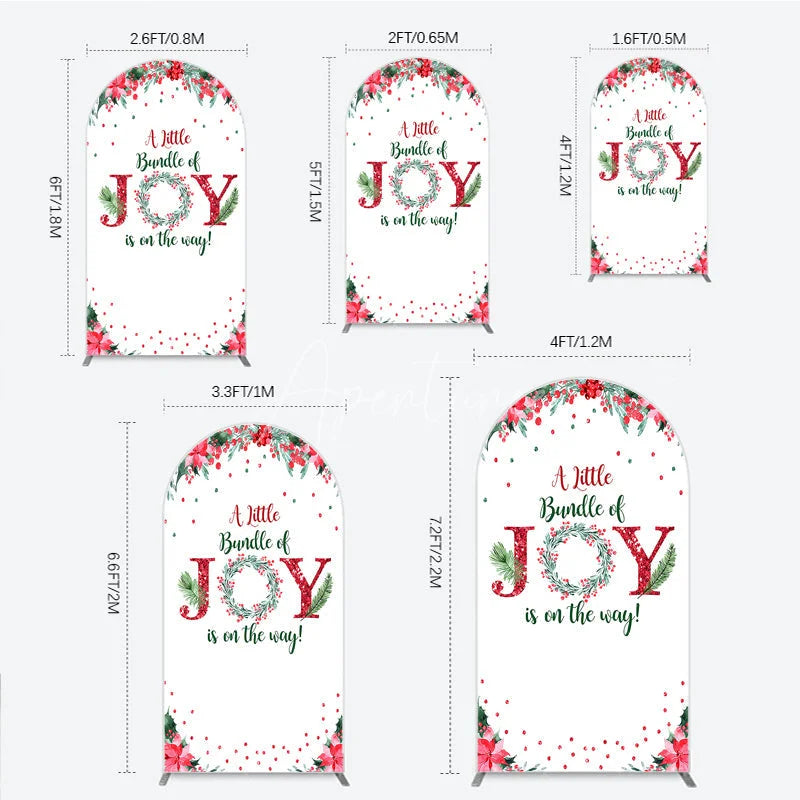 Aperturee - Aperturee A Little Bundle of Joy is on the Way Arch Backdrop Christmas Baby Shower with Poinsettia Winter Floral Decor