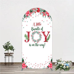 Aperturee - Aperturee A Little Bundle of Joy is on the Way Arch Backdrop Christmas Baby Shower with Poinsettia Winter Floral Decor