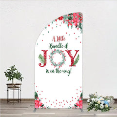 Aperturee - Aperturee A Little Bundle of Joy is on the Way Half Moon Arch Backdrop Christmas Baby Shower with Poinsettia Winter Floral Decor