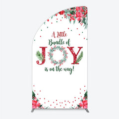 Aperturee - Aperturee A Little Bundle of Joy is on the Way Half Moon Arch Backdrop Christmas Baby Shower with Poinsettia Winter Floral Decor