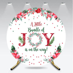 Aperturee - Aperturee A Little Bundle of Joy is on the Way Round Backdrop Christmas Baby Shower with Poinsettia Winter Floral Decor