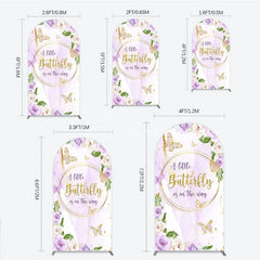 Aperturee - Aperturee A Little Butterfly is on the way Arch Backdrop Purple Floral Baby Shower Decor Gold Butterfly for Girl