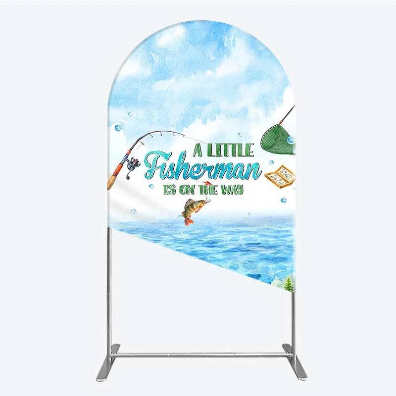 Aperturee - Aperturee A Little Fisherman is on the Way Arch Backdrop Lake Fishing Boat Baby Shower Decoration
