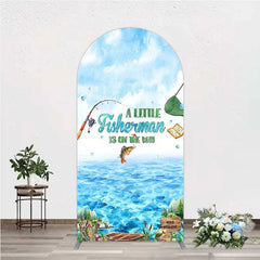 Aperturee - Aperturee A Little Fisherman is on the Way Arch Backdrop Lake Fishing Boat Baby Shower Decoration