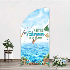 Aperturee - Aperturee A Little Fisherman is on the Way Half Moon Arch Backdrop Lake Fishing Boat Baby Shower Decoration