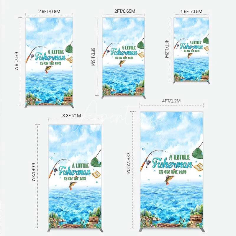 Aperturee - Aperturee A Little Fisherman is on the Way Rectangle Backdrop Lake Fishing Boat Baby Shower Decoration
