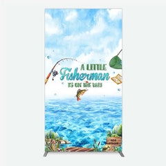 Aperturee - Aperturee A Little Fisherman is on the Way Rectangle Backdrop Lake Fishing Boat Baby Shower Decoration