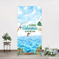 Aperturee - Aperturee A Little Fisherman is on the Way Rectangle Backdrop Lake Fishing Boat Baby Shower Decoration