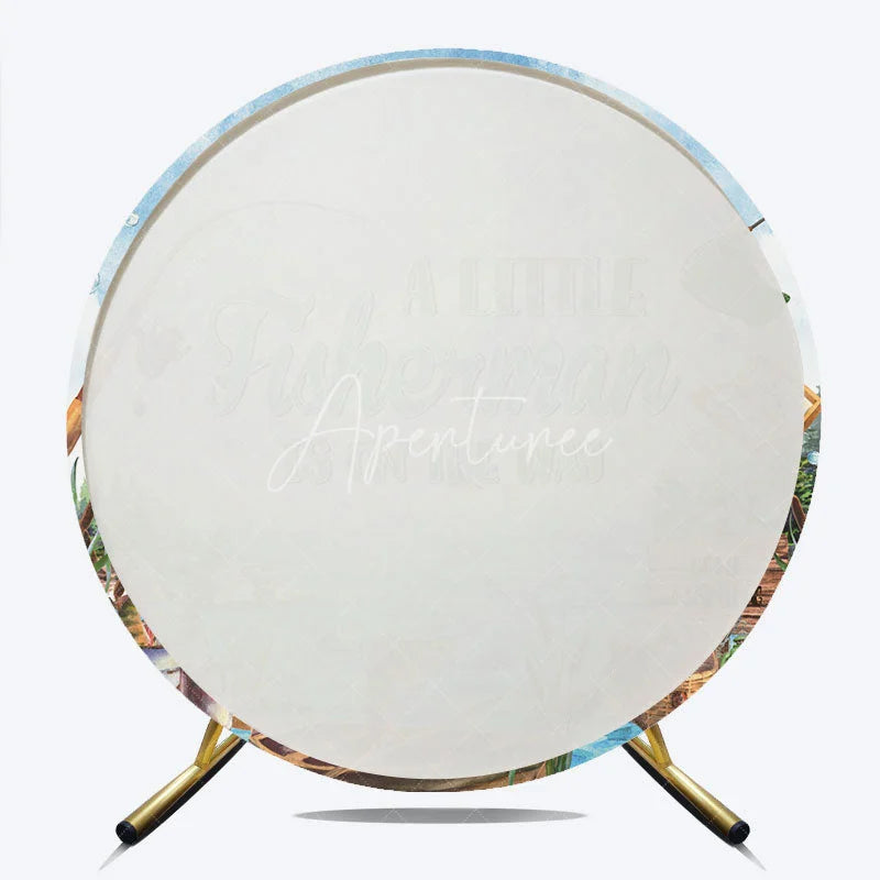 Aperturee - Aperturee A Little Fisherman Is On The Way Round Backdrop Gone Fishing Theme Lake and Boat Party Cover