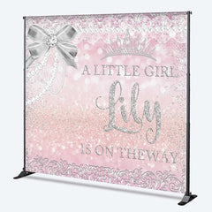 Aperturee Aperturee A Little Girl Is On The Way Custom Backdrop Pink and Silver Glitter Baby Shower Princess Crown and Pearls Banner