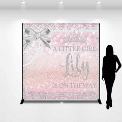 Aperturee Aperturee A Little Girl Is On The Way Custom Backdrop Pink and Silver Glitter Baby Shower Princess Crown and Pearls Banner