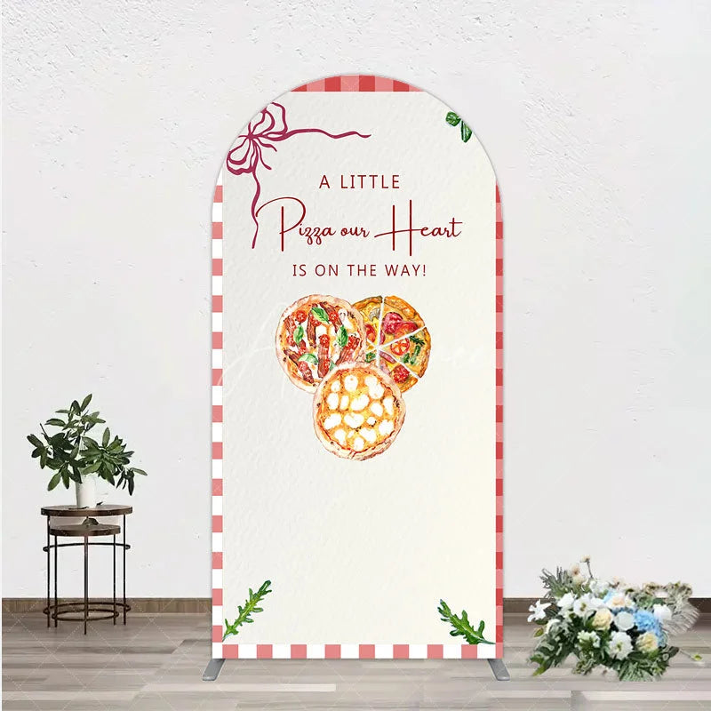 Aperturee - Aperturee A Little Pizza Our Heart is on the Way Arch Backdrop Italian Food Themed Red Gingham Baby Shower Decor