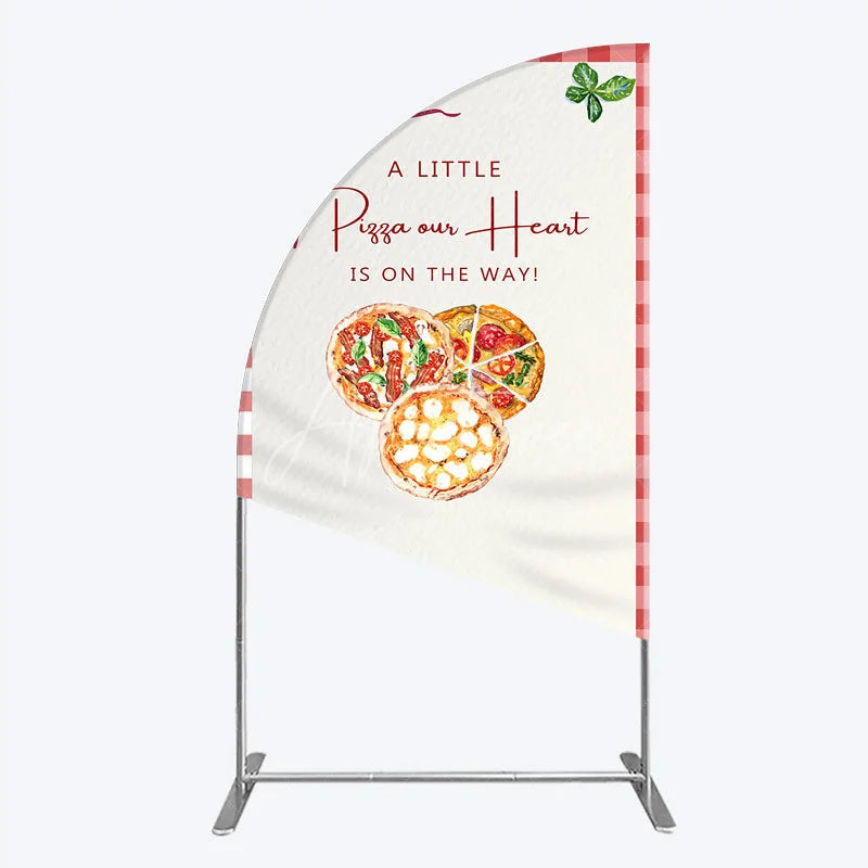 Aperturee - Aperturee A Little Pizza Our Heart is on the Way Half Moon Arch Backdrop Italian Food Themed Red Gingham Baby Shower Decor