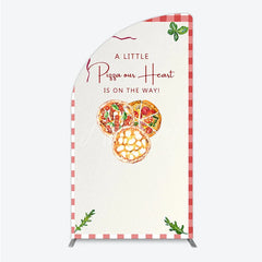 Aperturee - Aperturee A Little Pizza Our Heart is on the Way Half Moon Arch Backdrop Italian Food Themed Red Gingham Baby Shower Decor
