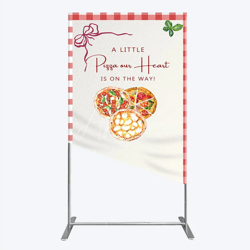 Aperturee - Aperturee A Little Pizza Our Heart is on the Way Rectangle Backdrop Italian Food Themed Red Gingham Baby Shower Decor