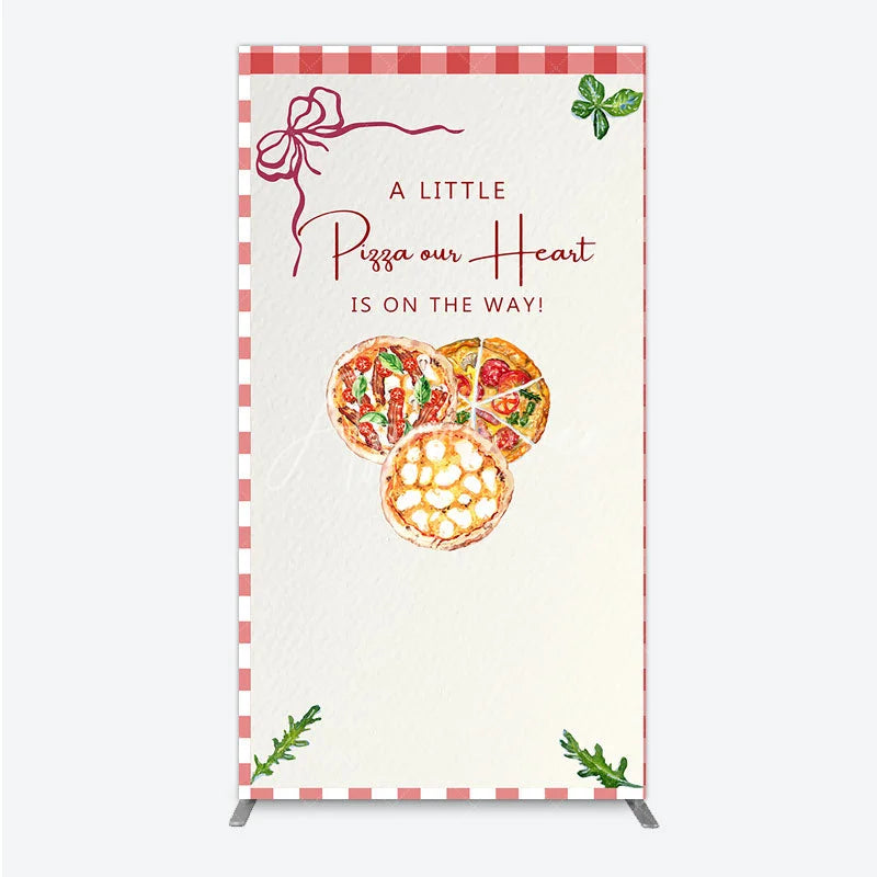 Aperturee - Aperturee A Little Pizza Our Heart is on the Way Rectangle Backdrop Italian Food Themed Red Gingham Baby Shower Decor