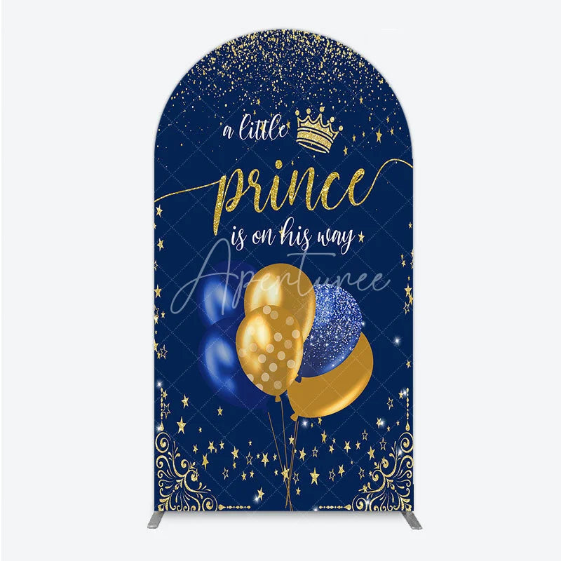 Aperturee - Aperturee A Little Prince is on His Way Arch Backdrop Royal Blue and Gold Balloons Boy Baby Shower Party Decor