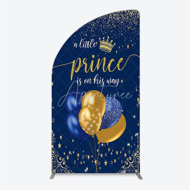 Aperturee - Aperturee A Little Prince is on His Way Half Moon Arch Backdrop Royal Blue and Gold Balloons Boy Baby Shower Party Decor