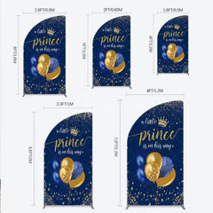 Aperturee - Aperturee A Little Prince is on His Way Half Moon Arch Backdrop Royal Blue and Gold Balloons Boy Baby Shower Party Decor