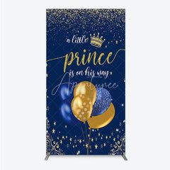 Aperturee - Aperturee A Little Prince is on His Way Rectangle Backdrop Royal Blue and Gold Balloons Boy Baby Shower Party Decor