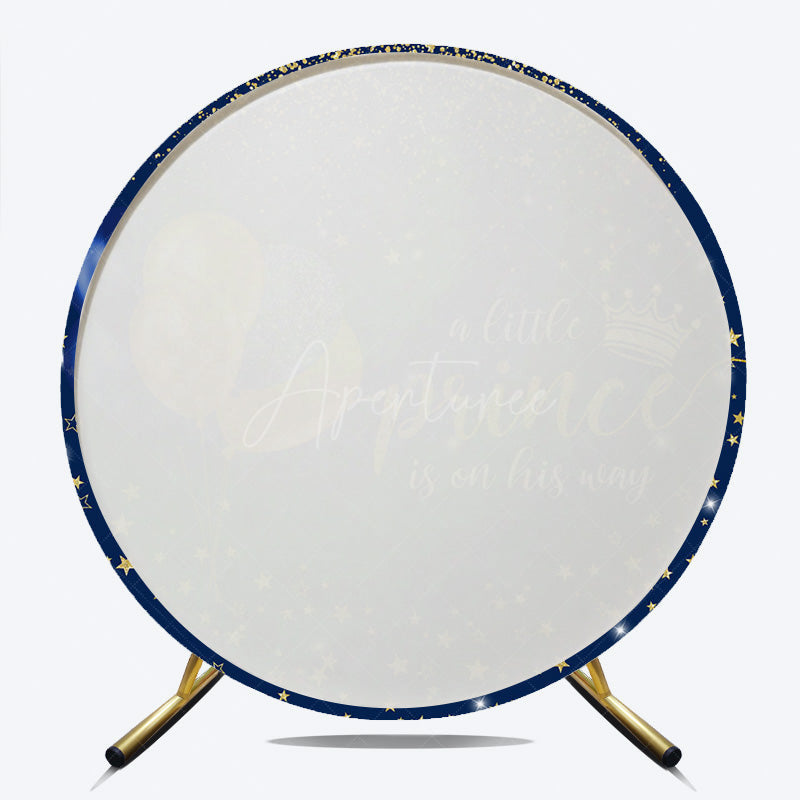 Aperturee - Aperturee A Little Prince is on His Way Round Backdrop Royal Blue and Gold with Crown Prince Themed Baby Shower Decor