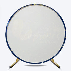 Aperturee - Aperturee A Little Prince is on His Way Round Backdrop Royal Blue and Gold with Crown Prince Themed Baby Shower Decor