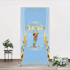 Aperturee - Aperturee A Little Prince Royal Blue Baby Shower Rectangle Backdrop Diamond and Gold Crown Party Cover