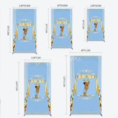 Aperturee - Aperturee A Little Prince Royal Blue Baby Shower Rectangle Backdrop Diamond and Gold Crown Party Cover