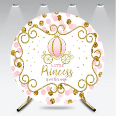 Aperturee - Aperturee A Little Princess is on her Way Round Backdrop Pink and Gold Carriage Girl Baby Shower Party Photo Booth Decor