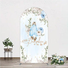 Aperturee - Aperturee A Little Pumpkin is on the Way Arch Backdrop Boho Baby Shower Decor with Pampas Grass Blue Overalls Theme for Boy
