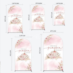 Aperturee - Aperturee A Little Pumpkin is on the Way Arch Backdrop Boho Pink Floral Baby Shower Fall Pampas Grass Party Decor