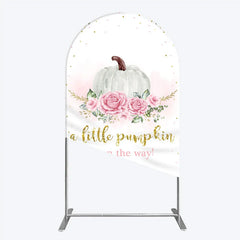 Aperturee - Aperturee A Little Pumpkin is on the Way Arch Backdrop Pink Floral and Gold Glitter Girl Baby Shower Party Decor