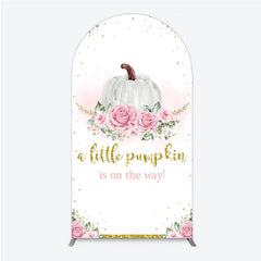 Aperturee - Aperturee A Little Pumpkin is on the Way Arch Backdrop Pink Floral and Gold Glitter Girl Baby Shower Party Decor