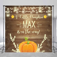 Aperturee Aperturee A Little Pumpkin Is On The Way Custom Backdrop Rustic Wood and Pumpkin Fall Themed Baby Shower Banner Decor