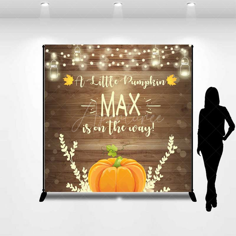 Aperturee Aperturee A Little Pumpkin Is On The Way Custom Backdrop Rustic Wood and Pumpkin Fall Themed Baby Shower Banner Decor