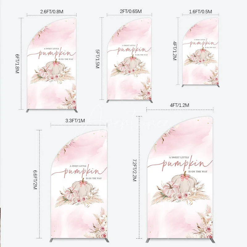 Aperturee - Aperturee A Little Pumpkin is on the Way Half Moon Arch Backdrop Boho Pink Floral Baby Shower Fall Pampas Grass Party Decor