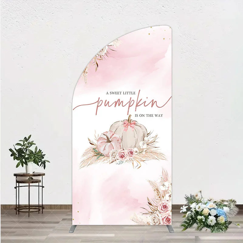 Aperturee - Aperturee A Little Pumpkin is on the Way Half Moon Arch Backdrop Boho Pink Floral Baby Shower Fall Pampas Grass Party Decor