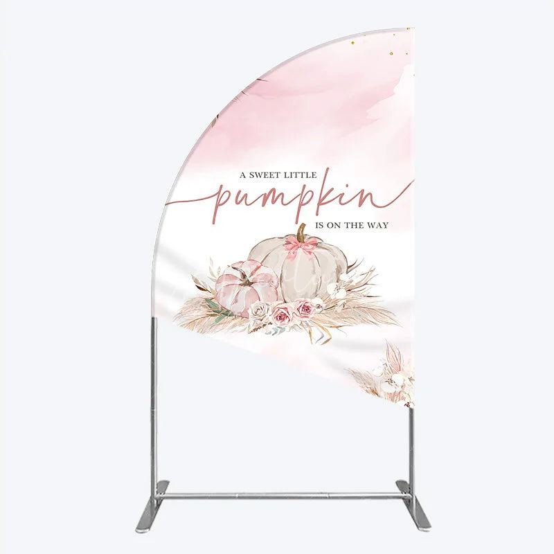 Aperturee - Aperturee A Little Pumpkin is on the Way Half Moon Arch Backdrop Boho Pink Floral Baby Shower Fall Pampas Grass Party Decor