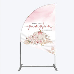 Aperturee - Aperturee A Little Pumpkin is on the Way Half Moon Arch Backdrop Boho Pink Floral Baby Shower Fall Pampas Grass Party Decor