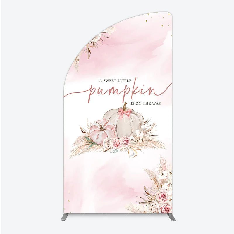 Aperturee - Aperturee A Little Pumpkin is on the Way Half Moon Arch Backdrop Boho Pink Floral Baby Shower Fall Pampas Grass Party Decor