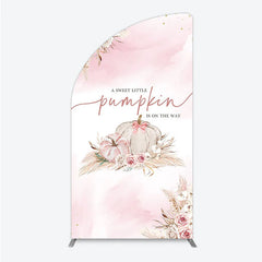 Aperturee - Aperturee A Little Pumpkin is on the Way Half Moon Arch Backdrop Boho Pink Floral Baby Shower Fall Pampas Grass Party Decor