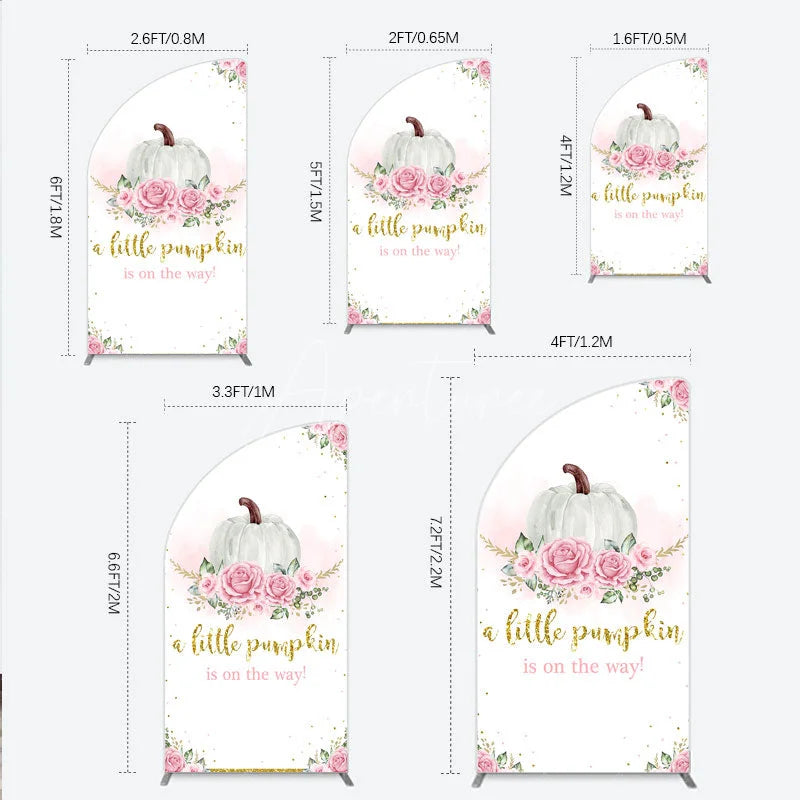 Aperturee - Aperturee A Little Pumpkin is on the Way Half Moon Arch Backdrop Pink Floral and Gold Glitter Girl Baby Shower Party Decor