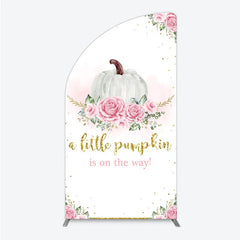 Aperturee - Aperturee A Little Pumpkin is on the Way Half Moon Arch Backdrop Pink Floral and Gold Glitter Girl Baby Shower Party Decor
