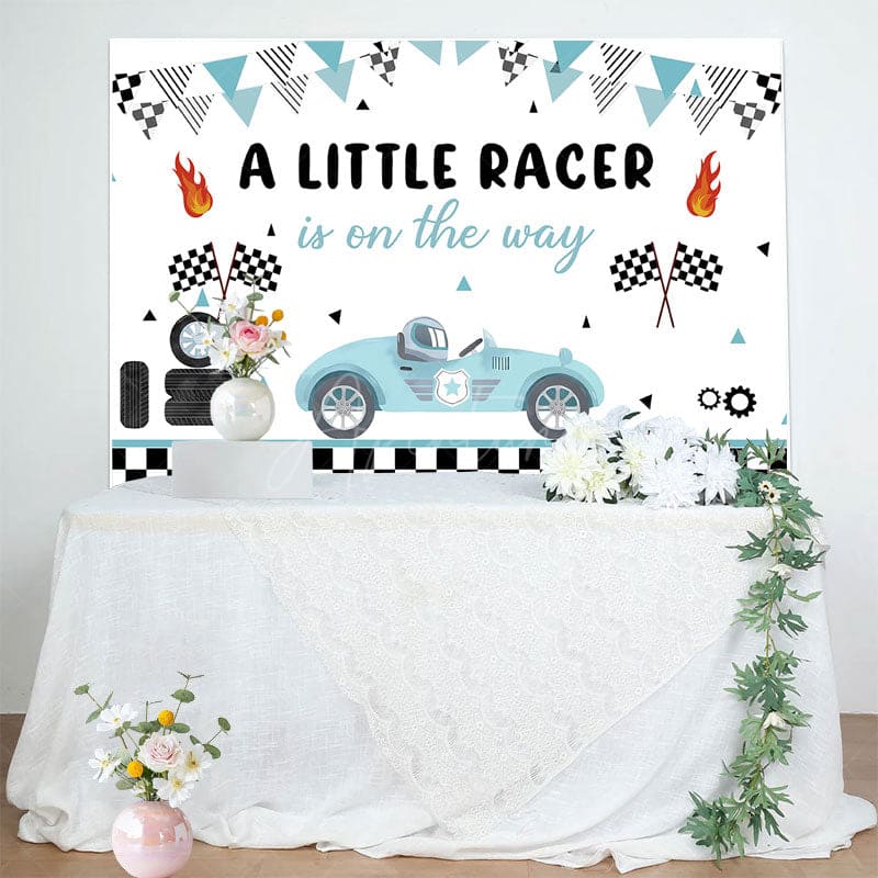 Aperturee - Aperturee A Little Racer Is On The Way Baby Shower Backdrop